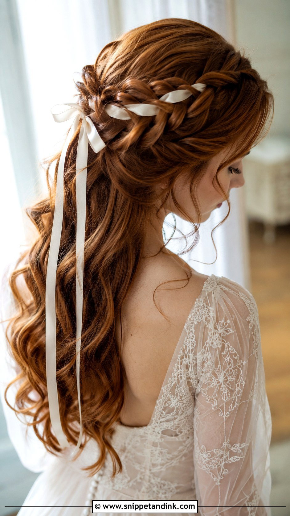 Braided Half Up Wedding Hair with Ribbon - Snippet and Ink - 20 Medium Bridal Hair Ideas