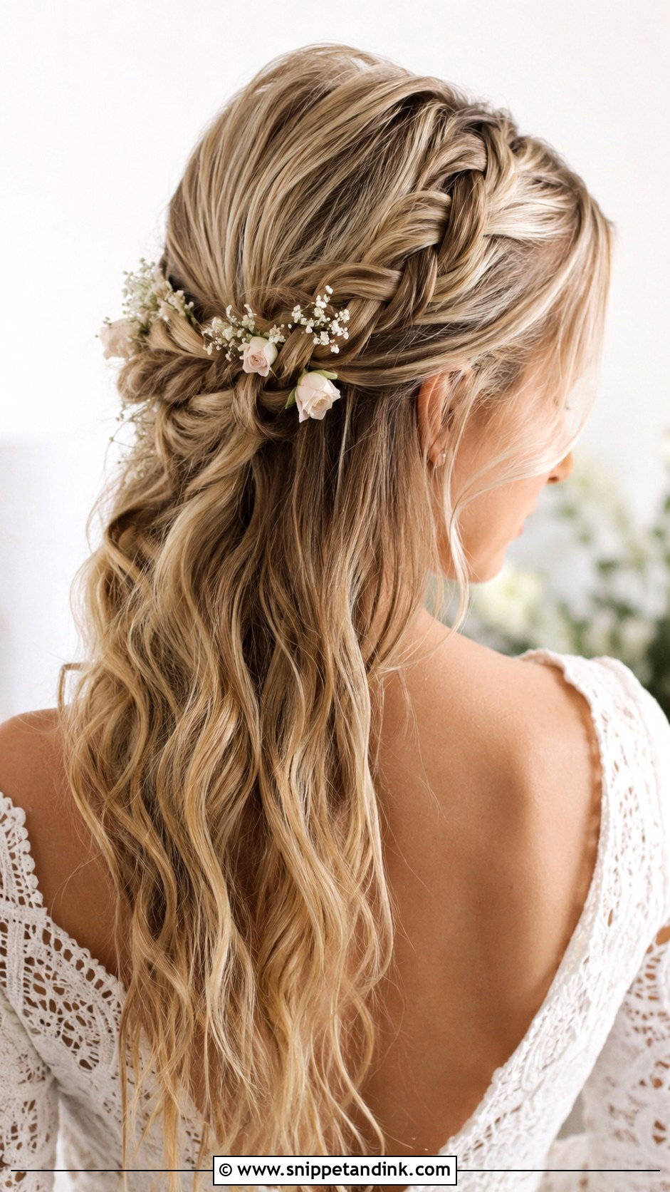 Braided Half Up Wedding Hairstyle - Snippet and Ink - 20 Medium Hair Wedding Ideas