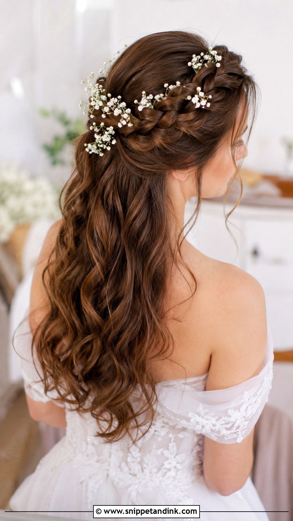 Braided Half Up With Babys Breath - Snippet and Ink - 25 Wedding Hair with Flowers