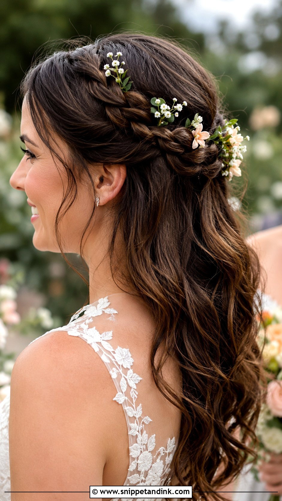 Braided Half Up With Flowers - Snippet and Ink - 25 Half-Up Half-Down Wedding Hair Braid Ideas