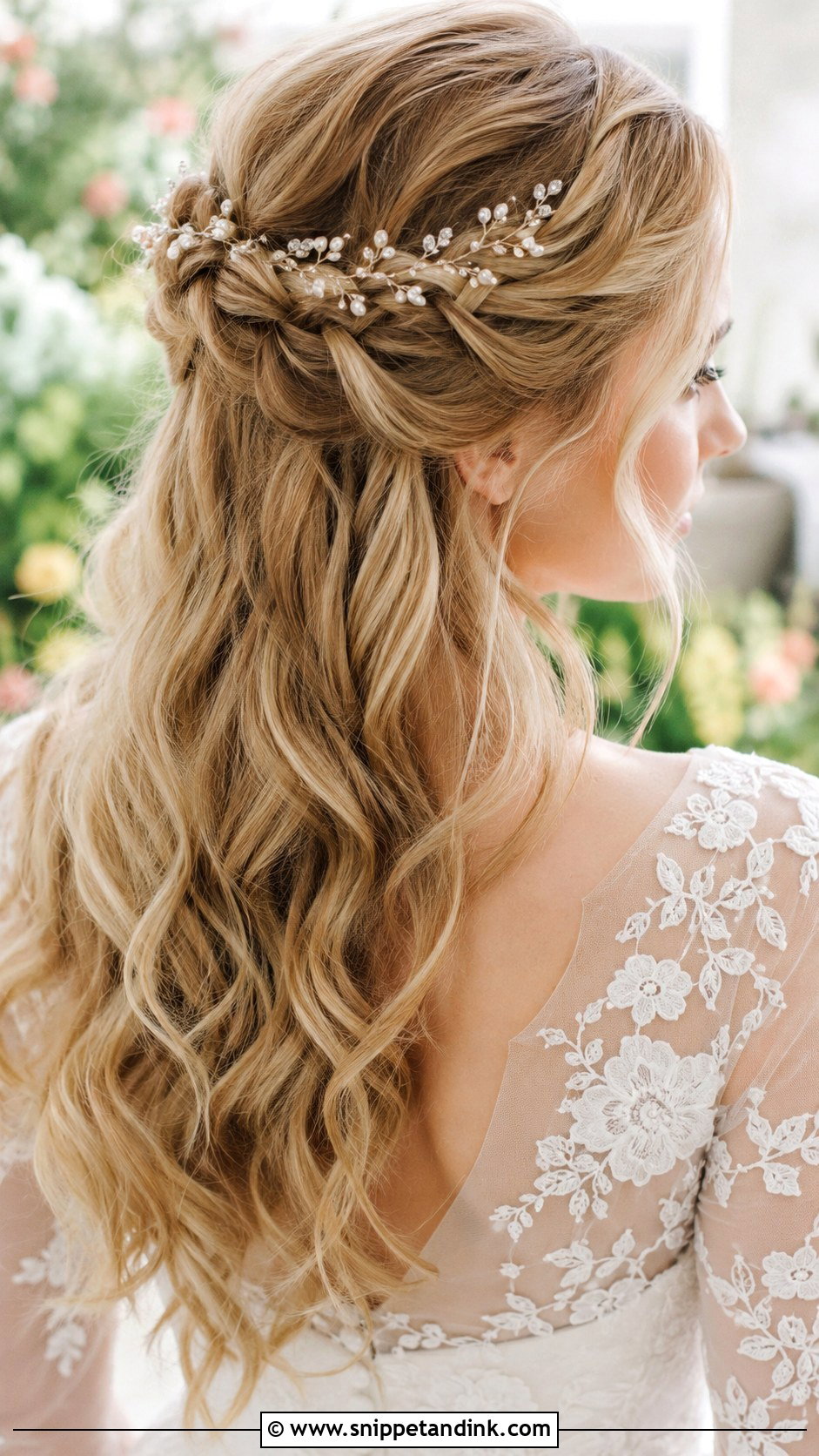 Braided Half Up With Hair Vine - Snippet and Ink - 20 Half-Up Wedding Hair Braid Ideas