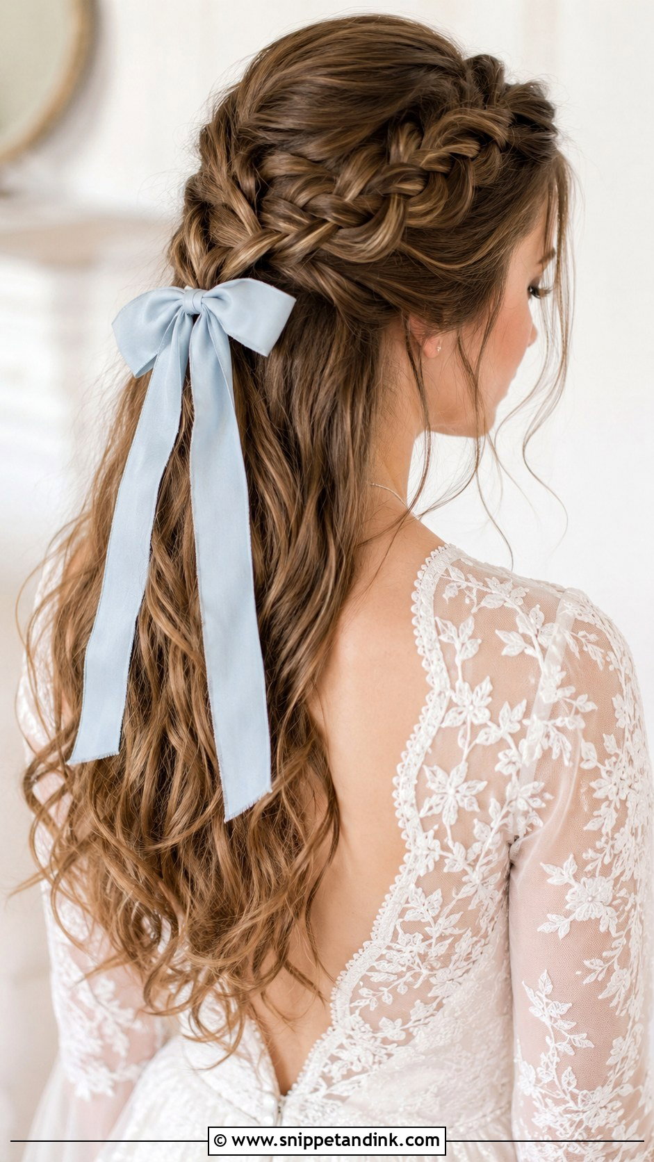 Braided Half Up With Pale Blue Bow - Snippet and Ink - 20 Wedding Hairstyles with Bow
