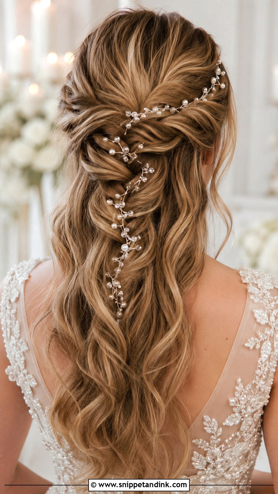 Braided Half Up With Pearls - Snippet and Ink - 25 Half-Up Half-Down Wedding Hair Braid Ideas