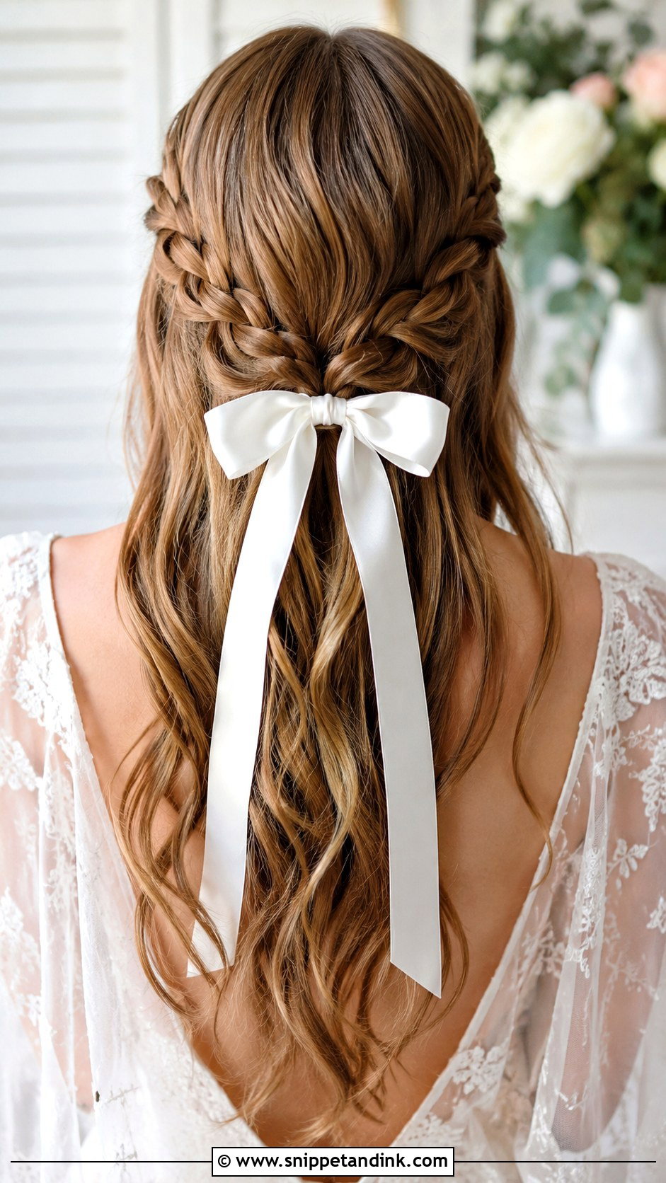 Braided Half Up With Silk Bow - Snippet and Ink - 20 Half-Up Half-Down Wedding Hair with Bow Ideas