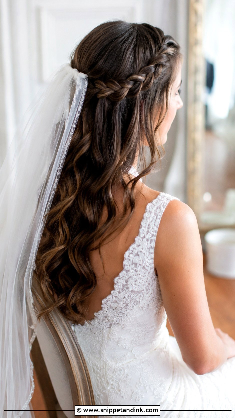 Braided Half Up With Veil - Snippet and Ink - 20 Half-Up Wedding Hair Braid Ideas