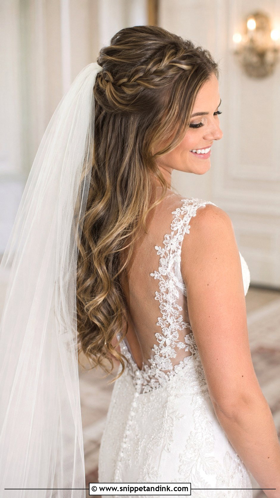 Braided Half Up With Veil - Snippet and Ink - 20 Wedding Hair Down with Braid Ideas