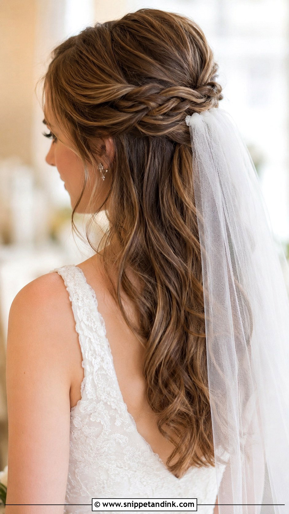 Braided Half Up With Veil - Snippet and Ink - 25 Half-Up Half-Down Wedding Hair Braid Ideas