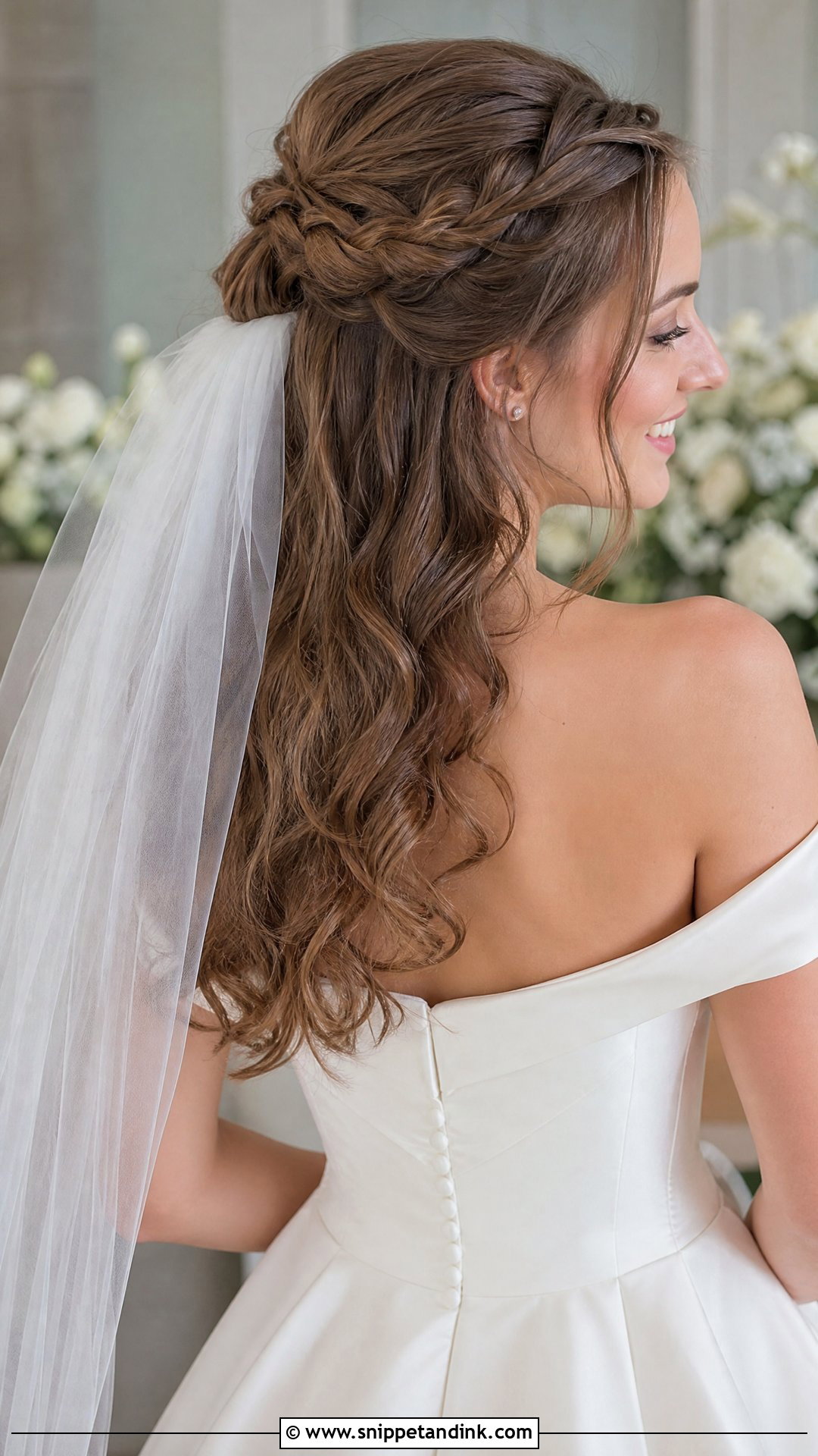 Braided Half Up With Veil Wedding Style - Snippet and Ink - 20 Half-Up Half-Down Wedding Hair Braids