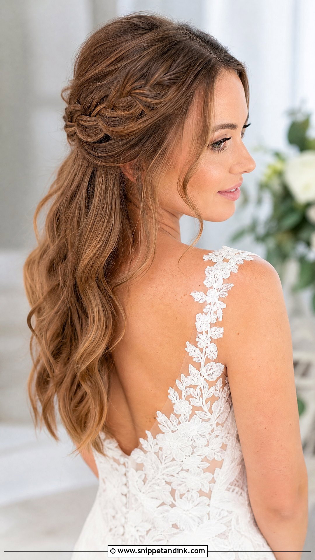 Braided Half Up With Waves - Snippet and Ink - 20 Wedding Hair Inspo Ideas