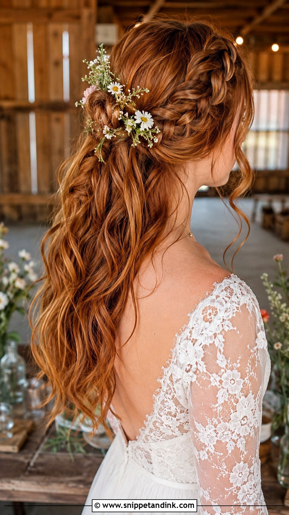 Braided Half Up With Waves - Snippet and Ink - 25 Shoulder Length Wedding Hair Ideas