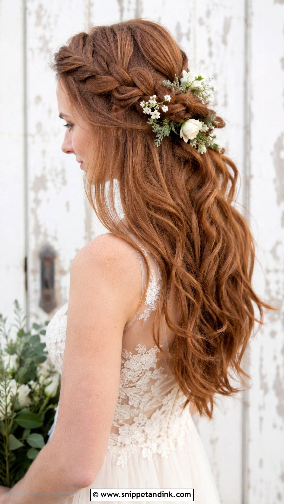 Braided Half Up With Waves - Snippet and Ink - 25 Shoulder Length Wedding Hairstyles