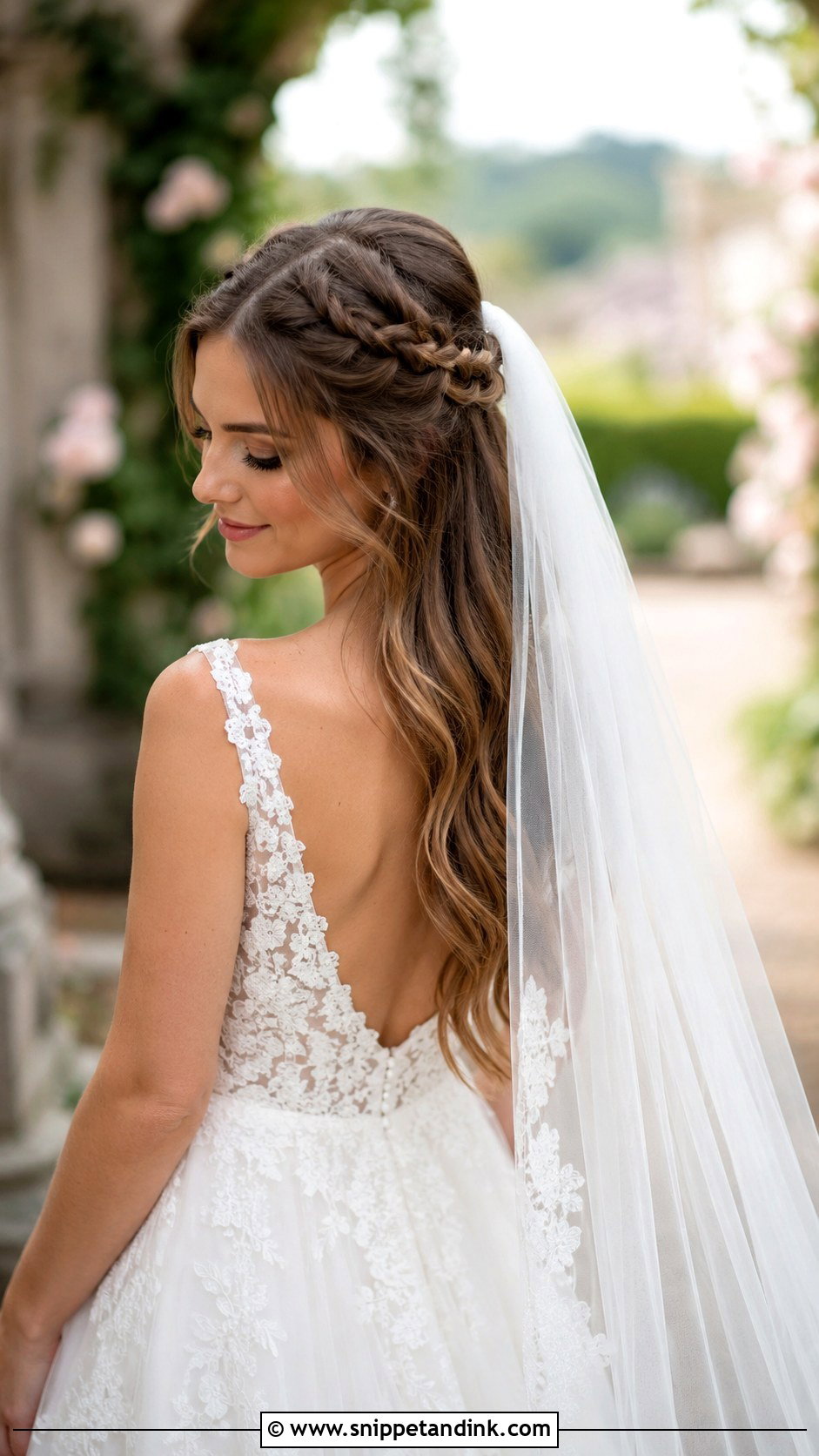 Braided Half Up with Cathedral Veil - Snippet and Ink - 25 Cathedral Veil with Hair Down Ideas