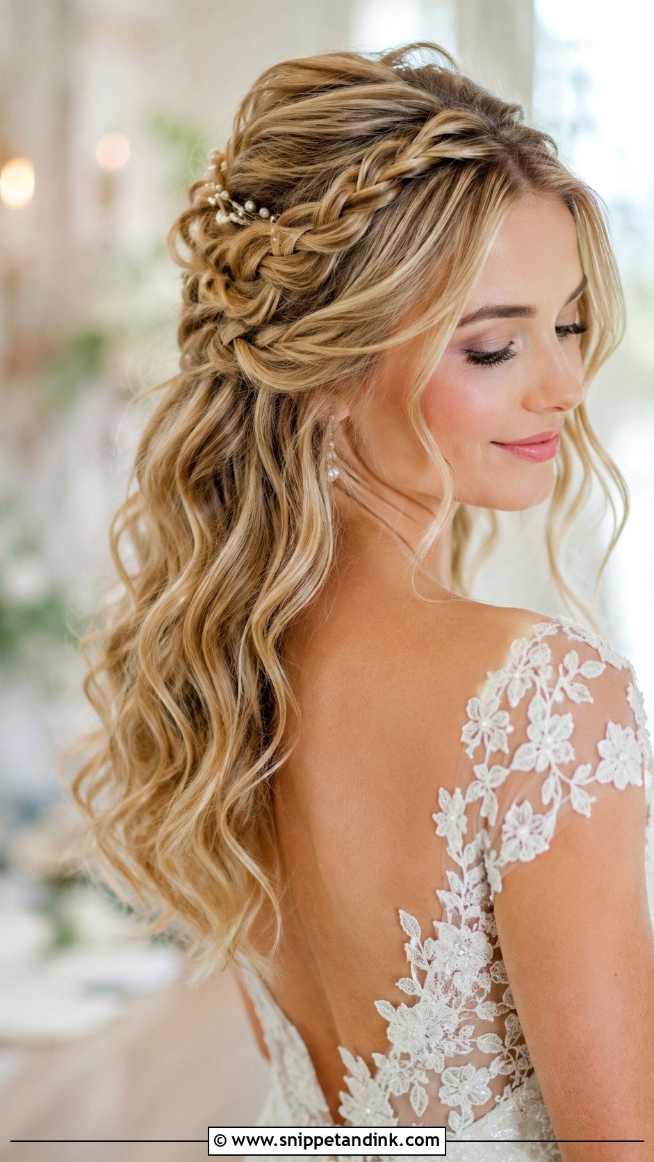 Braided Half Up with Curls - Snippet and Ink - 30 Hair Styles for Long Hair for Weddings
