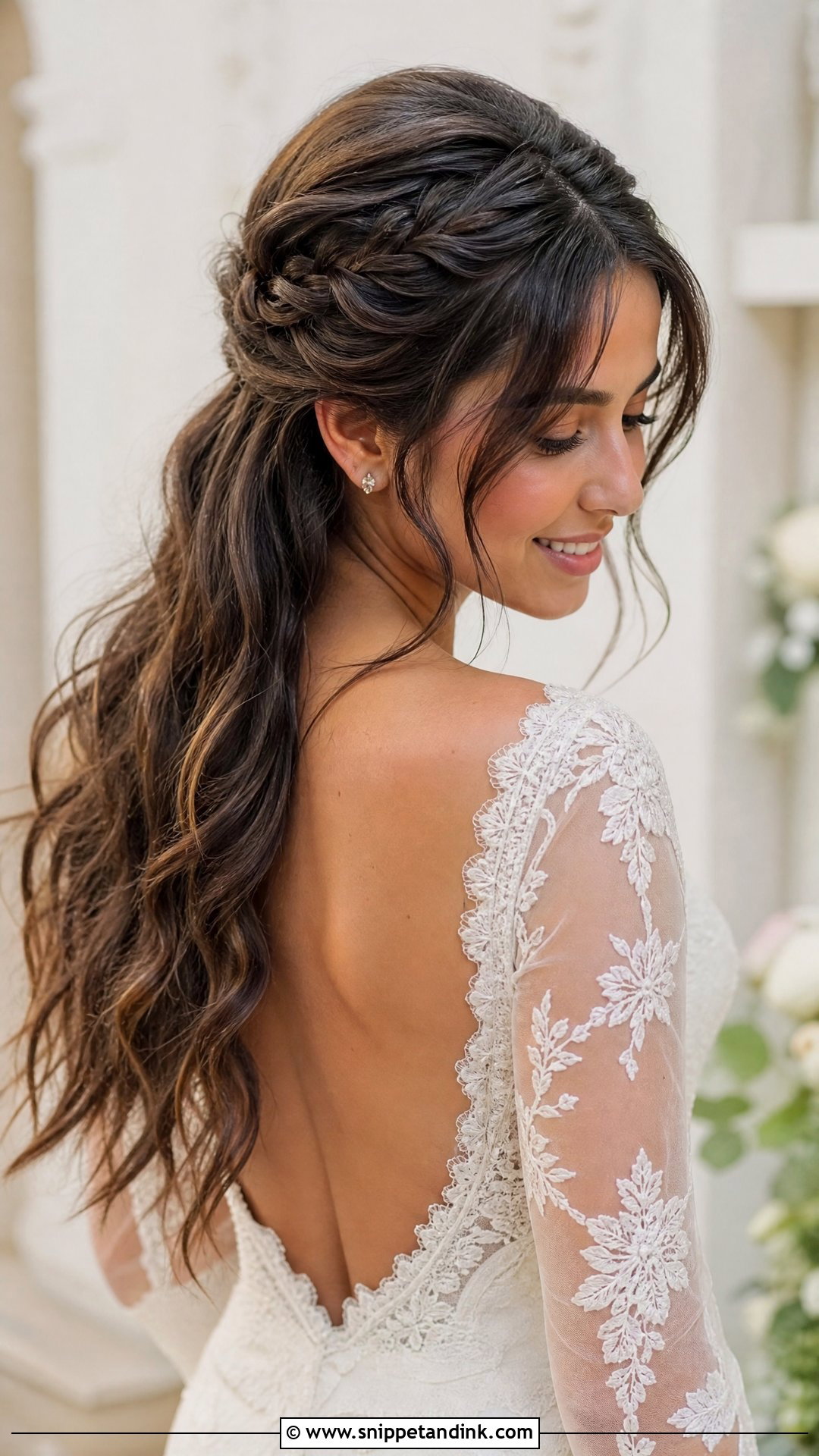 Braided Half Up with Curtain Bangs - Snippet and Ink - 20 Wedding Hairstyles with Curtain Bangs