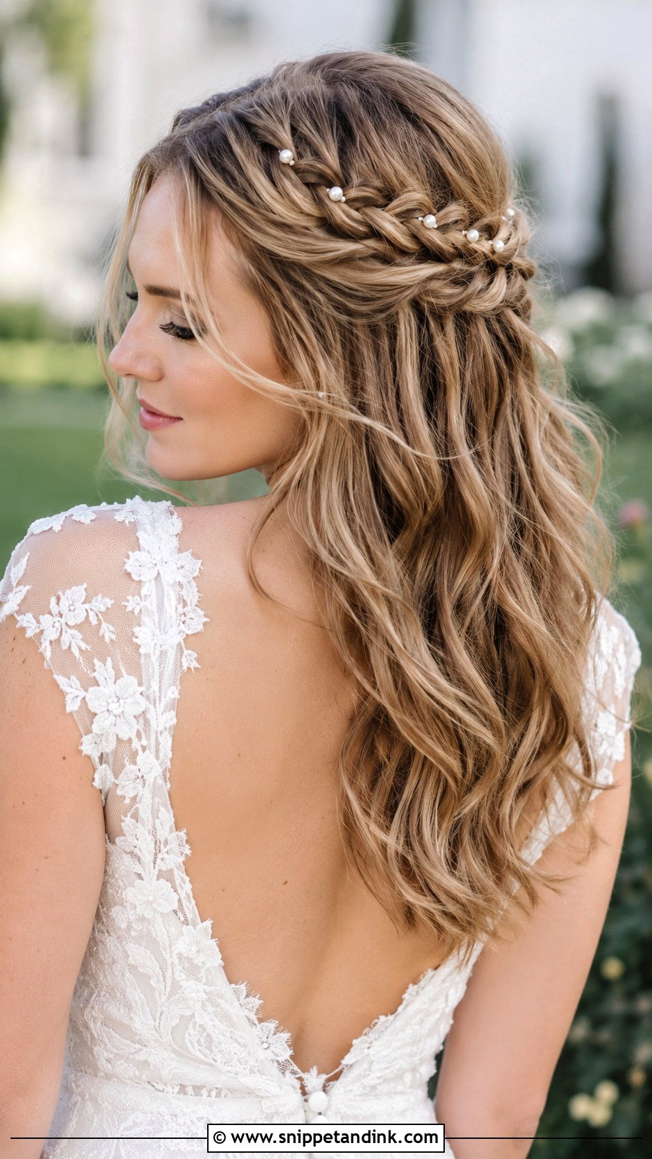 Braided Half Up with Waves - Snippet and Ink - 30 Bridal Hairstyles for Long Hair