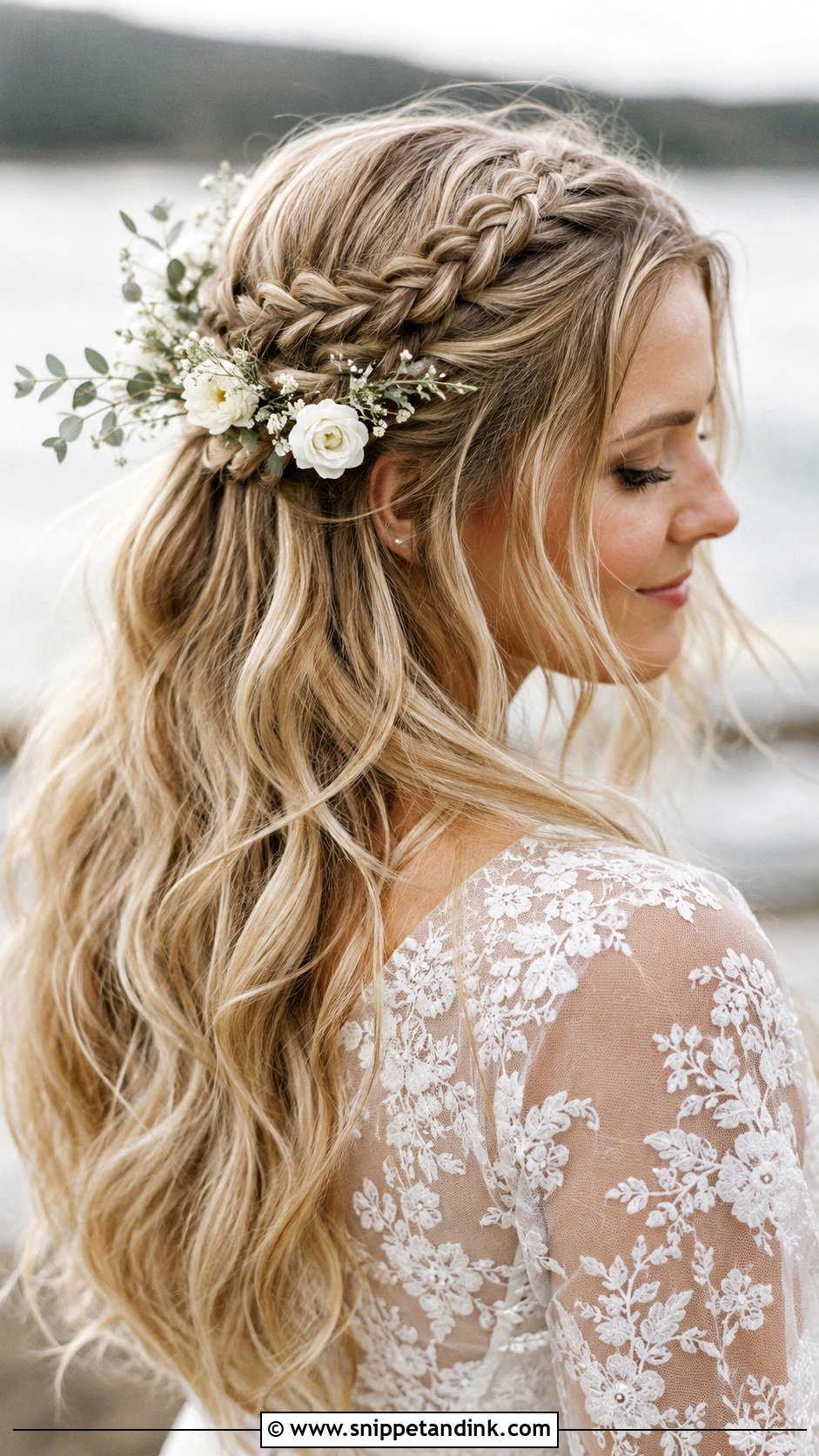 Braided Half Updo Wedding Hair for Medium Hair - Snippet and Ink - 20 Bridal Hair for Medium Length Ideas