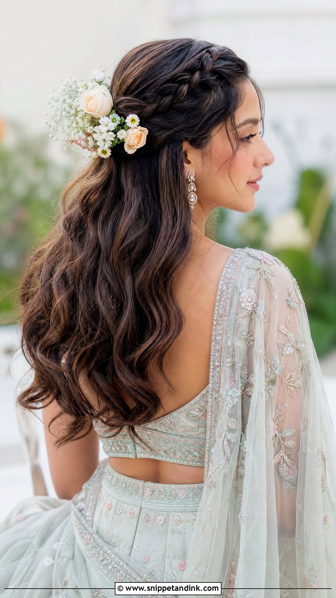 Braided Half Updo With Flowers - Snippet and Ink - 20 Sangeet Bridal Hairstyles