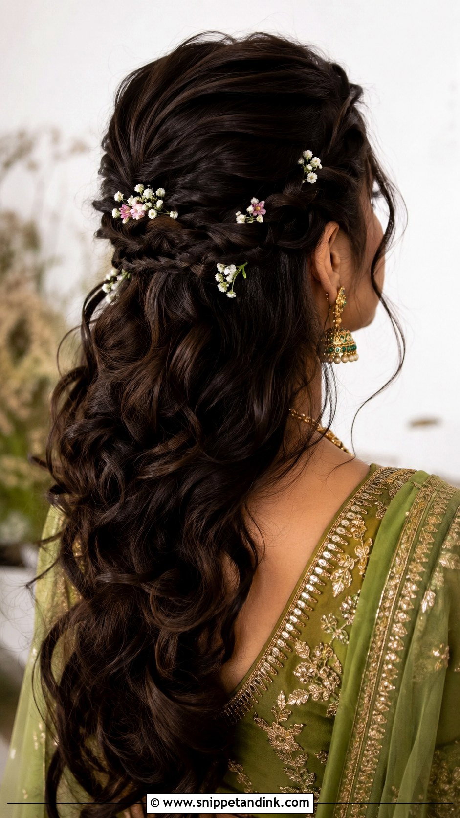 Braided Half Updo With Flowers - Snippet and Ink - 20 Hindu Bridal Hairstyles