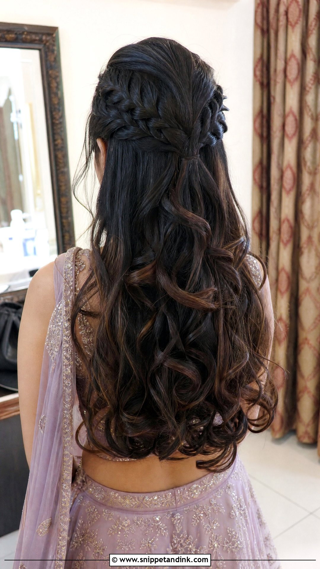 Braided Half Updo With Open Curls - Snippet and Ink - 20 Indian Hairstyles for Wedding Guest