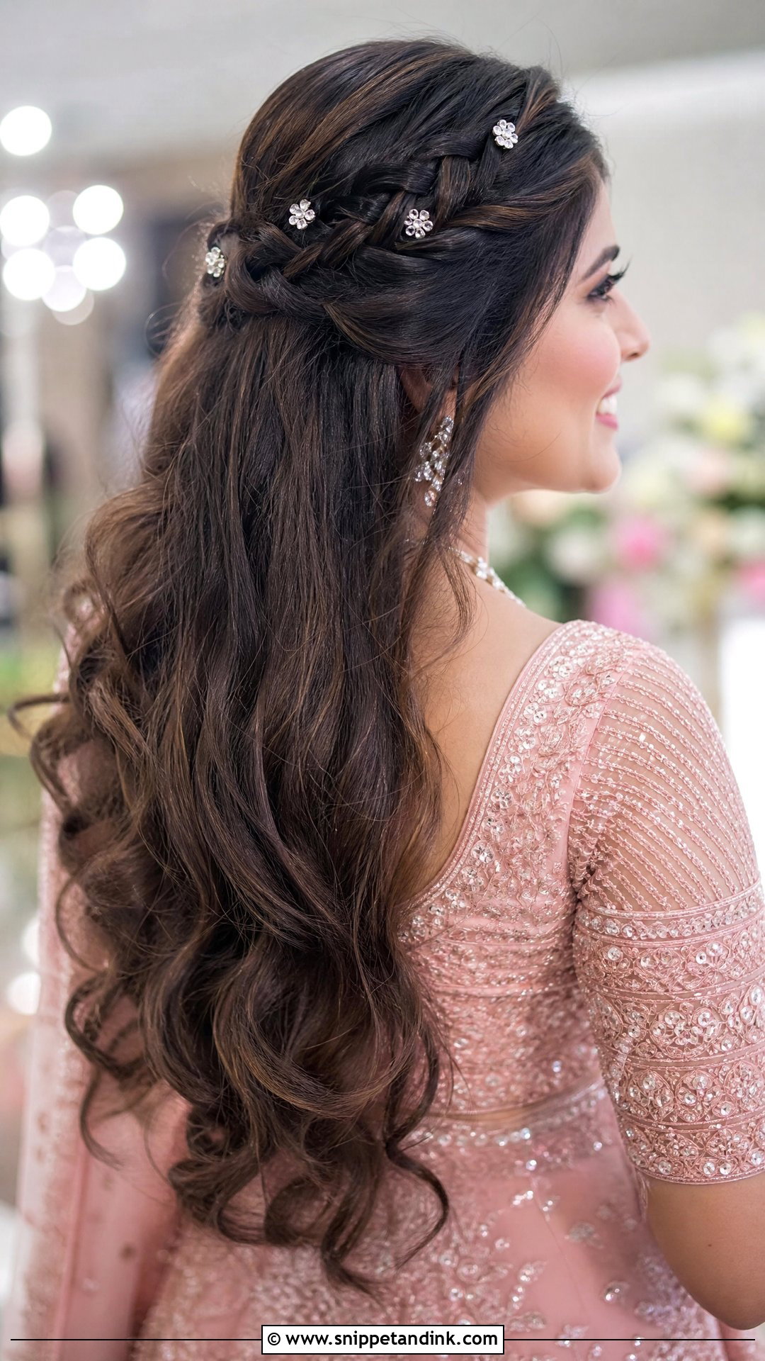 Braided Half Updo With Open Hair - Snippet and Ink - 20 Indian Bridal Braids for Long Hair