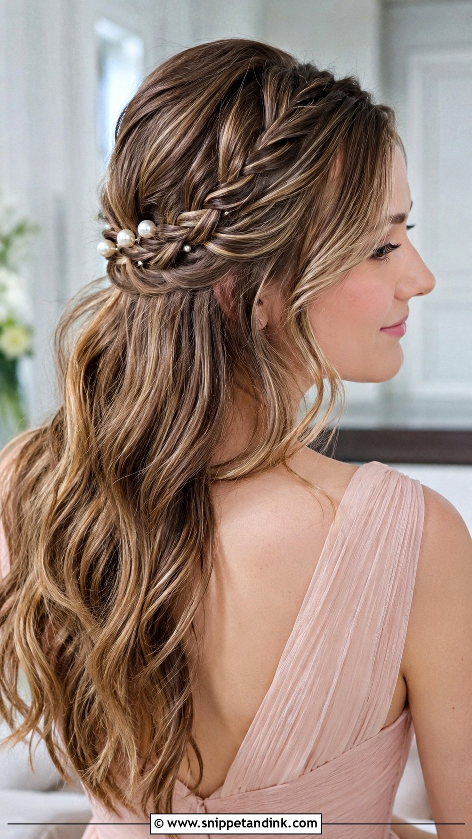 Braided Half Updo With Pearls - Snippet and Ink - 20 Hairstyle for Sister Wedding Ideas