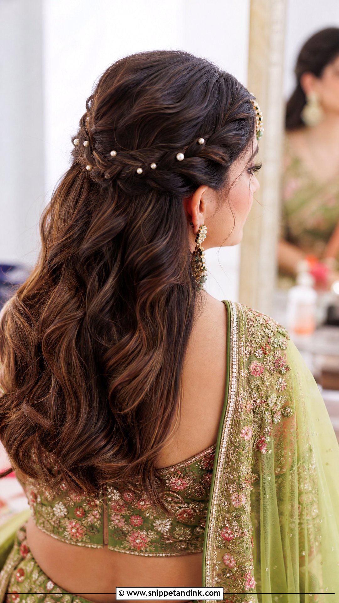 Braided Half Updo With Pearls - Snippet and Ink - 25 Indian Wedding Hairstyle Ideas