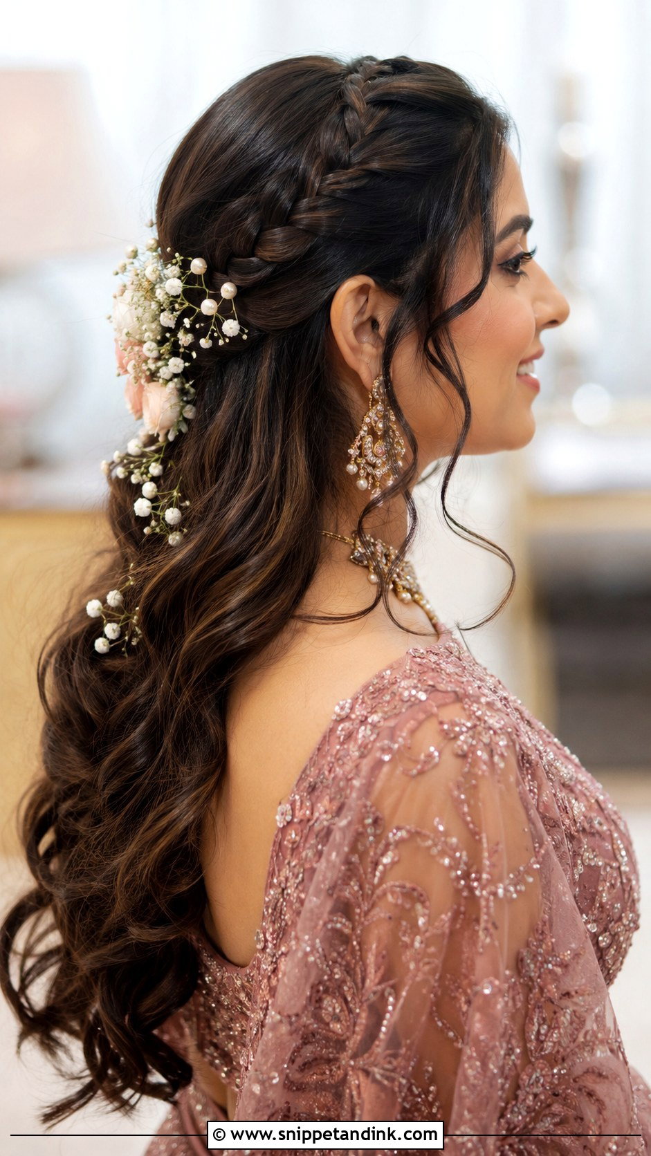 Braided Half Updo With Pearls - Snippet and Ink - 20 Desi Bride Hair Ideas