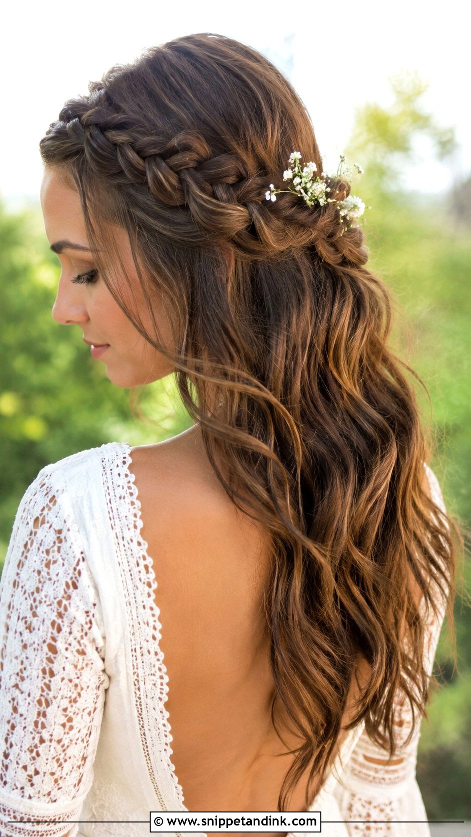 Braided Half Updo With Waves - Snippet and Ink - 20 Long Hair Bride Hairstyles