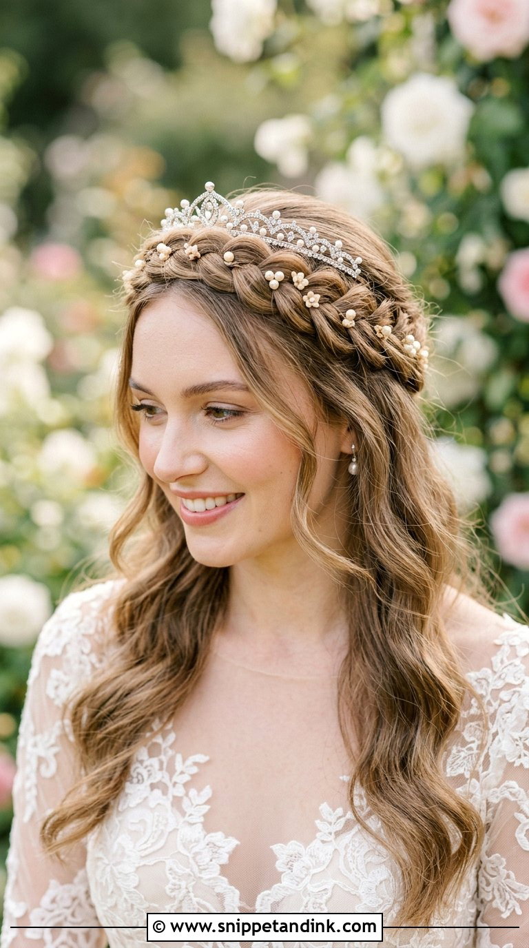 Braided Halo Crown With Loose Hair - Snippet and Ink - 20 Bride Hairstyles with Crown