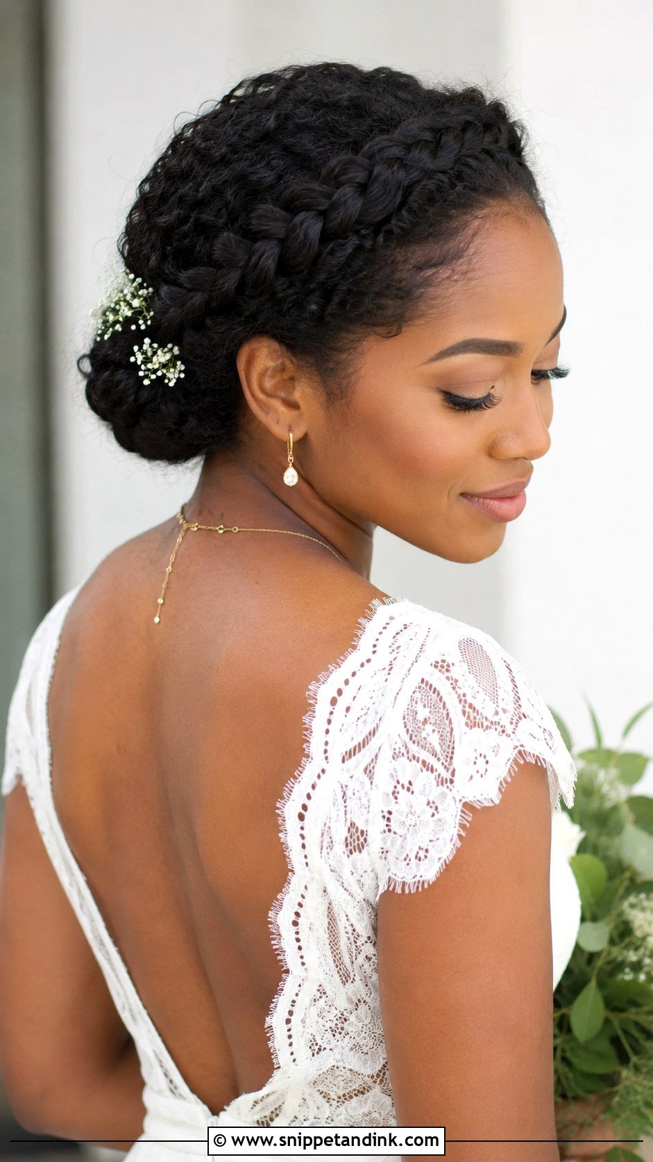 Braided Halo Low Bun - Snippet and Ink - 20 Low Bun Wedding Hair Black Women Ideas