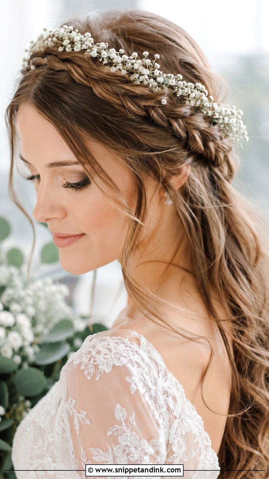 Braided Halo With Babys Breath - Snippet and Ink - 25 Bridal Braided Hairstyles