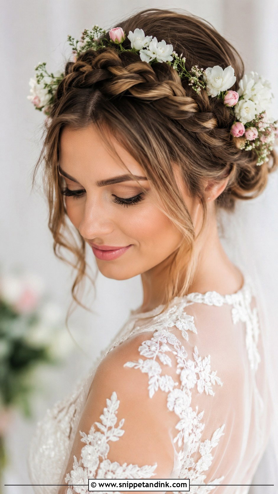 Braided Halo With Flowers - Snippet and Ink - 20 Bridal Hairstyles Front Look