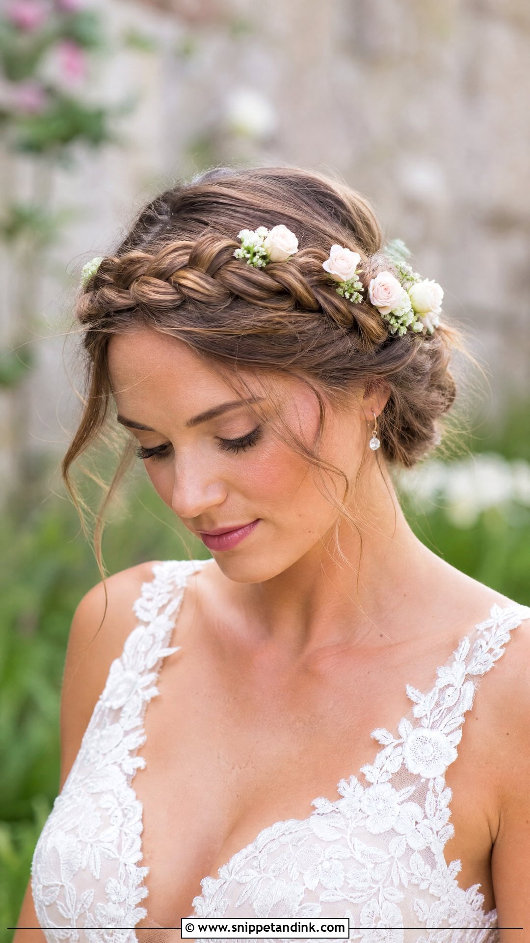 Braided Halo With Flowers - Snippet and Ink - 25 Bridal Hair Up Ideas