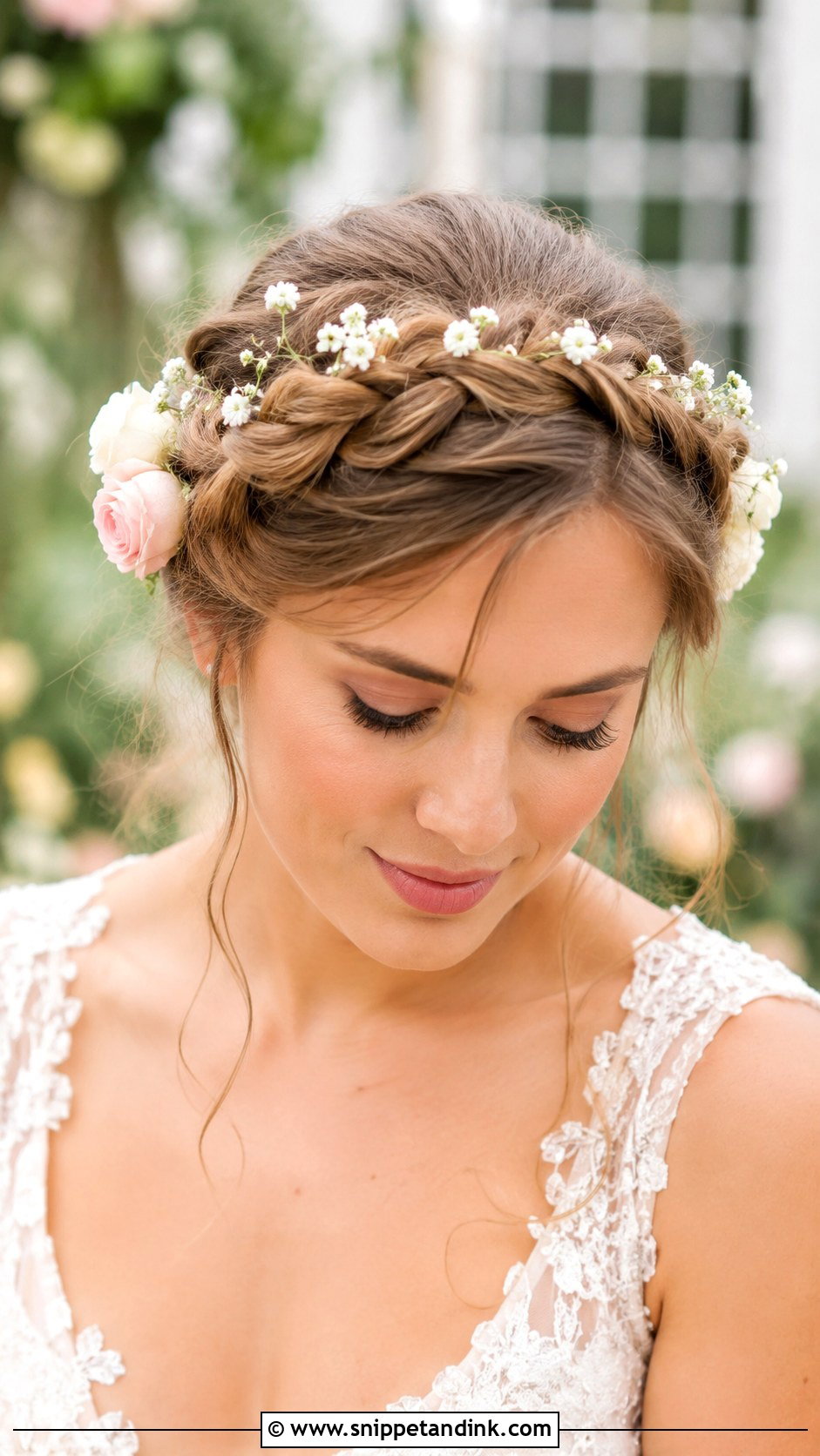 Braided Halo With Flowers - Snippet and Ink - 20 Braid Hairstyle for Wedding Ideas