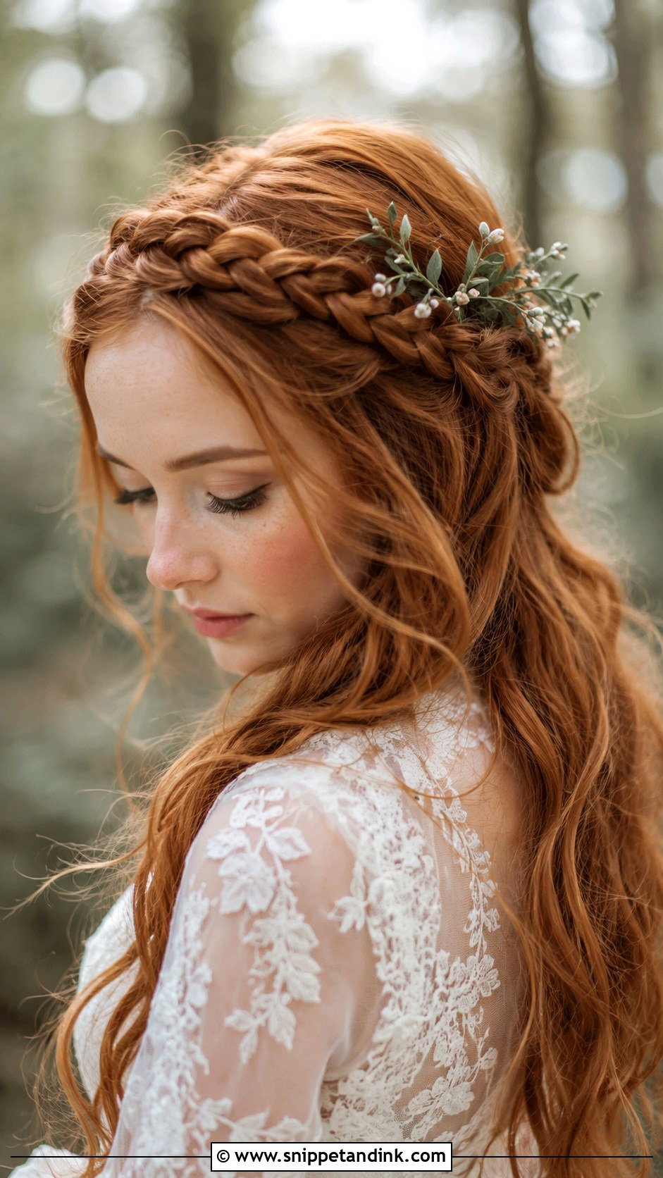 Braided Halo With Flowing Hair - Snippet and Ink - 20 Wedding Hair Down with Braid Ideas