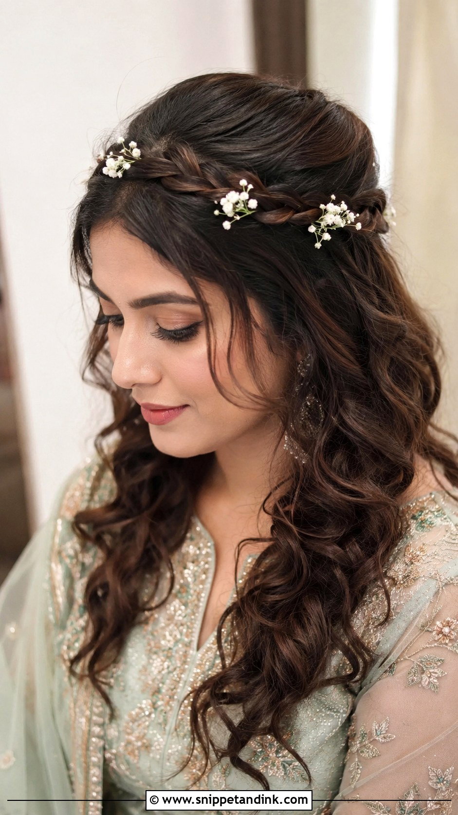 Braided Halo With Open Curls - Snippet and Ink - 25 Mehndi Hairstyles for Bride Sister