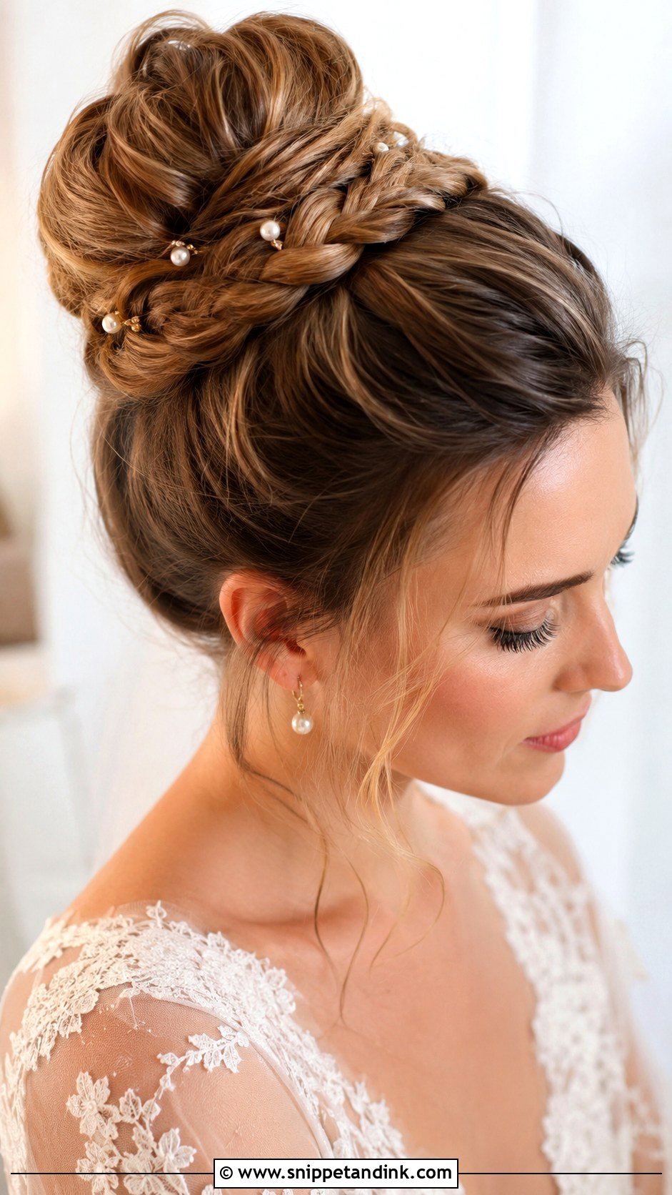 Braided High Bun Wedding Hairstyle - Snippet and Ink - 25 High Bun Wedding Hairstyles
