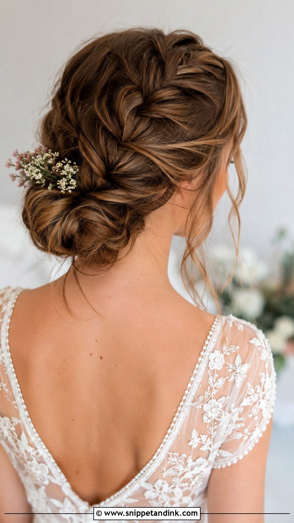 Braided Low Bun - Snippet and Ink - 30 Low Updo Wedding Hair Ideas