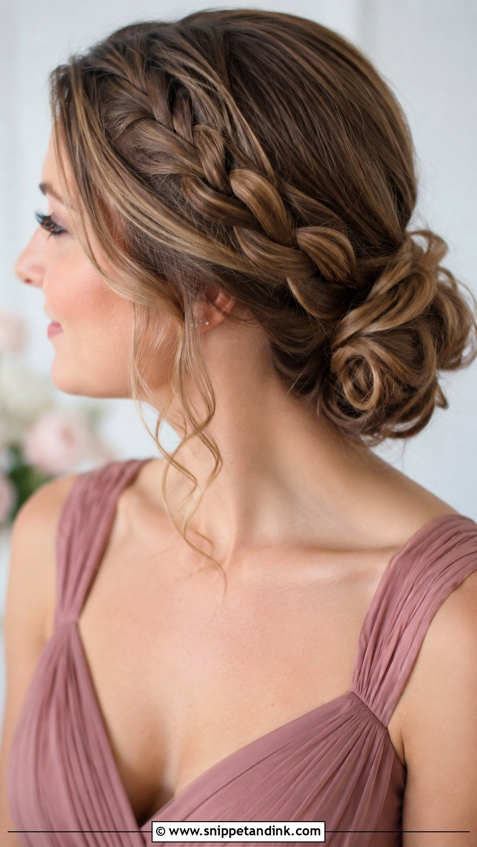 Braided Low Bun Bridesmaid Hairstyle For Medium Hair - Snippet and Ink - 30 Bridesmaid Hairstyles Medium Length