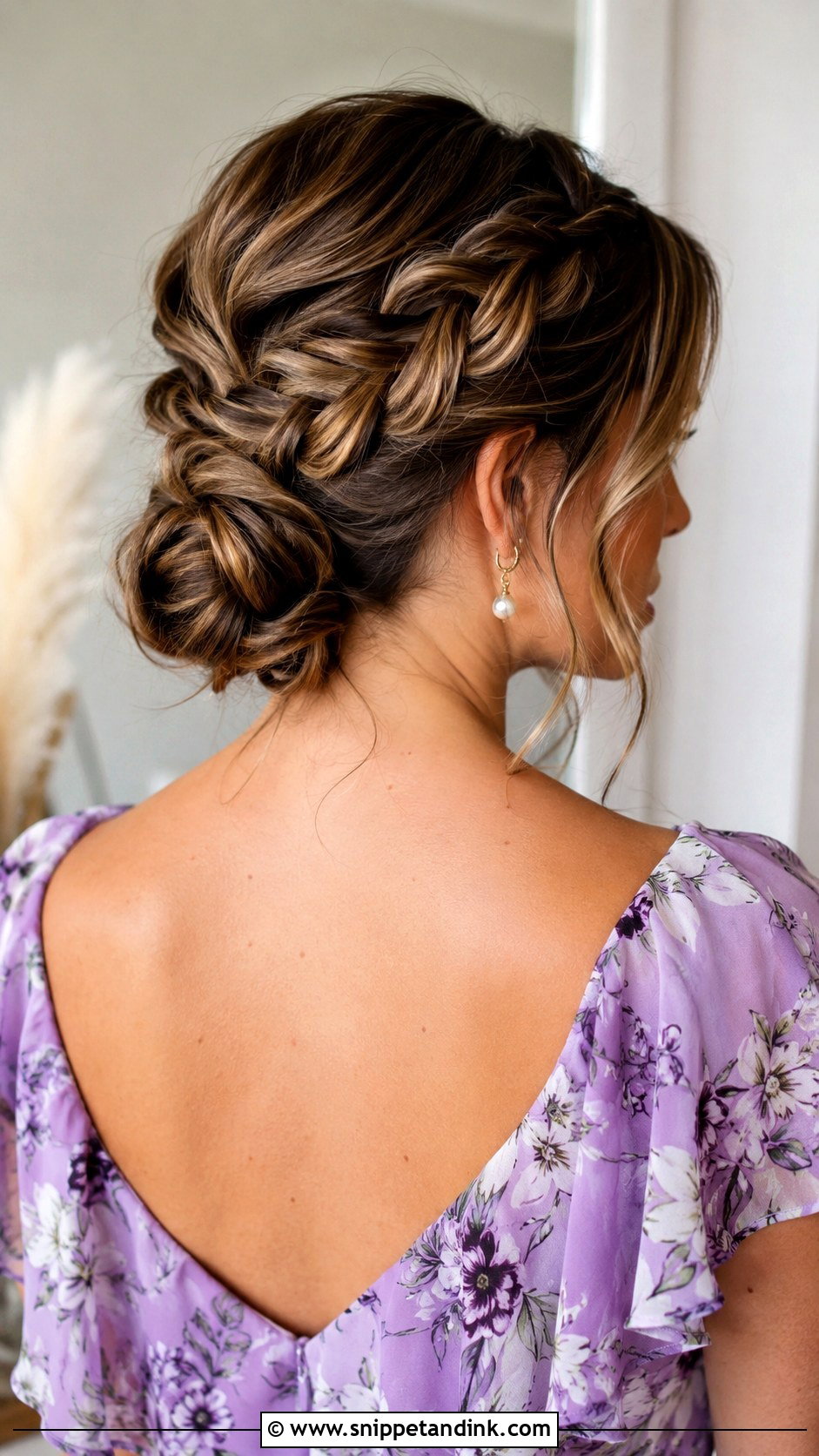 Braided Low Bun For Long Hair - Snippet and Ink - 15 Upstyles for Long Hair Wedding Guest Ideas