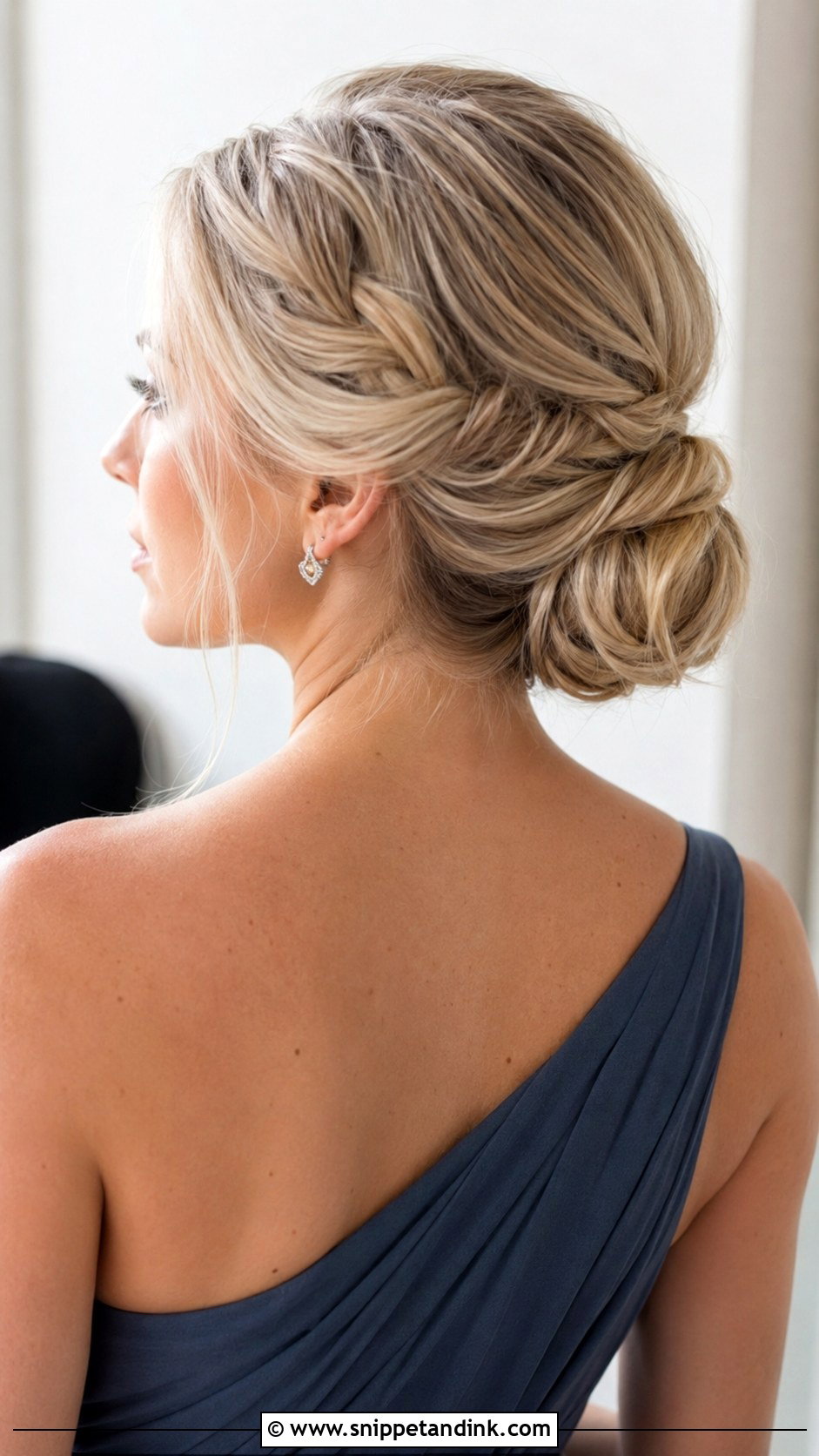 Braided Low Bun For One Shoulder Dress - Snippet and Ink - 20 Bridesmaid Hairstyles One Shoulder Dress