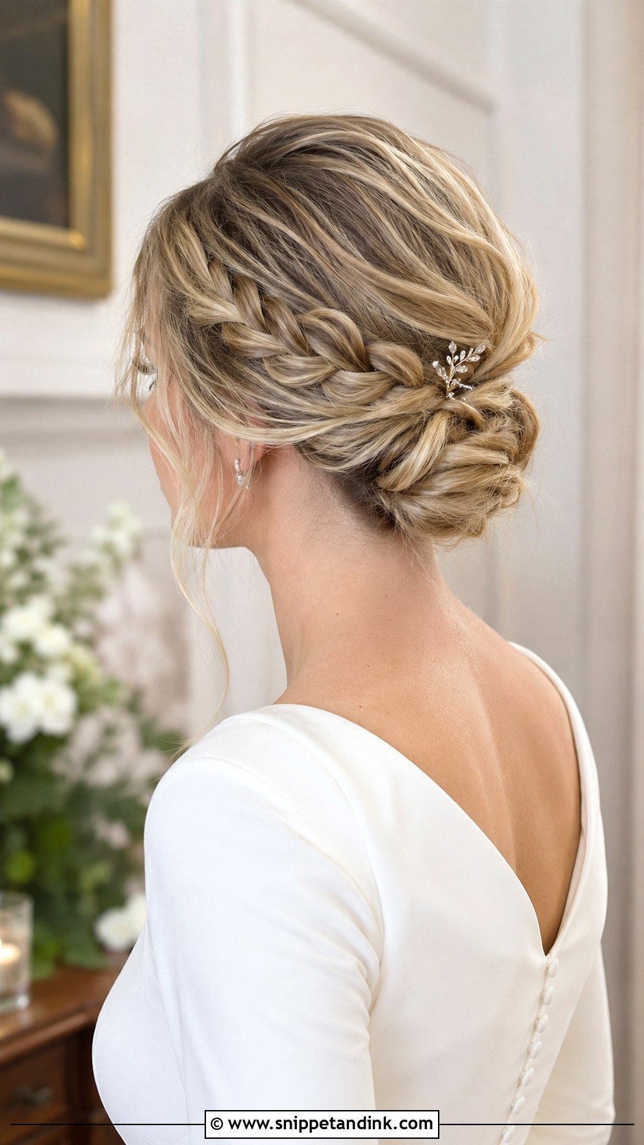 Braided Low Bun Wedding Hairstyle - Snippet and Ink - 15 Minimalist Wedding Hairstyles
