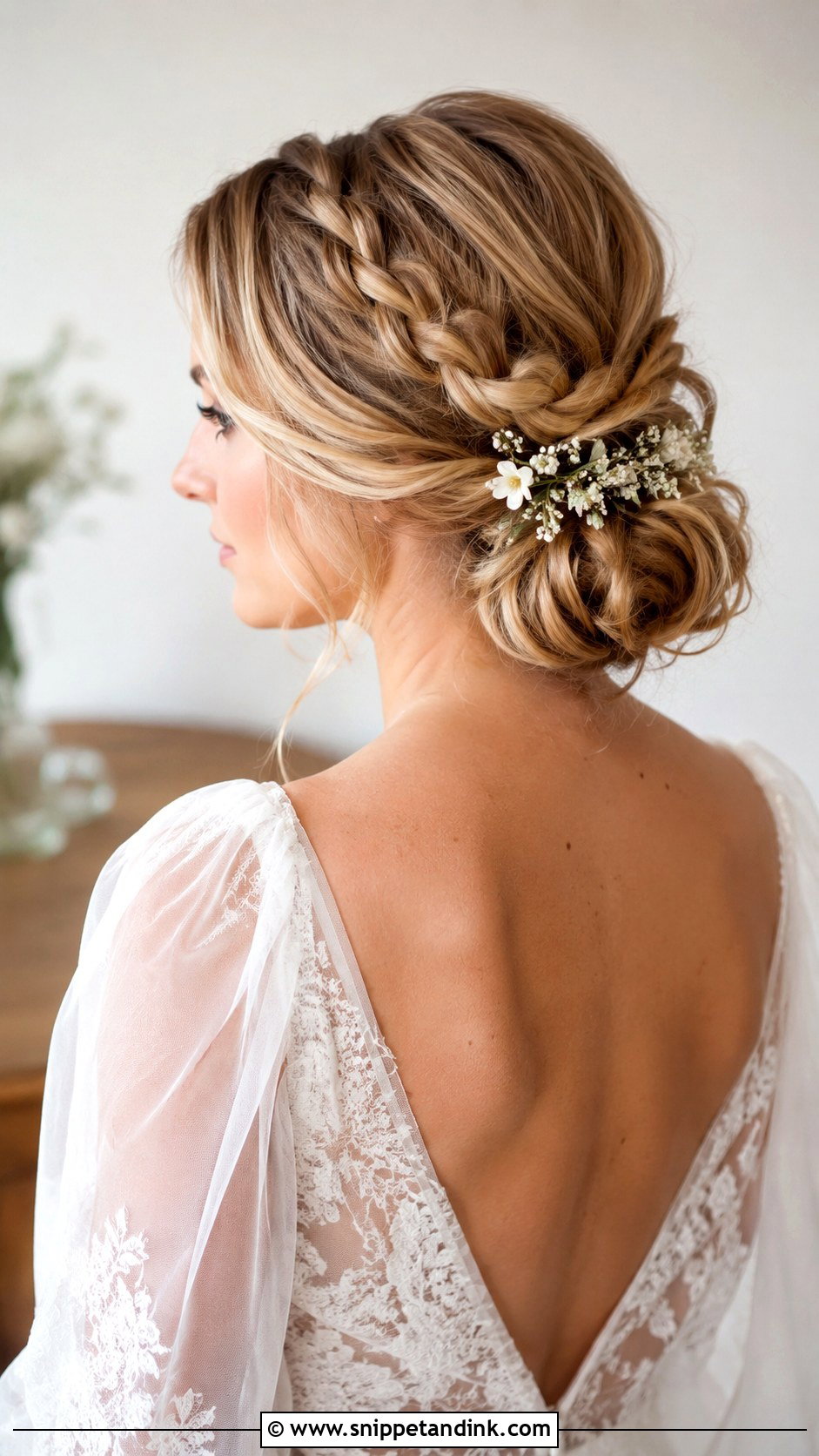 Braided Low Bun Wedding Upstyle - Snippet and Ink - 15 Wedding Upstyles Medium Length Ideas