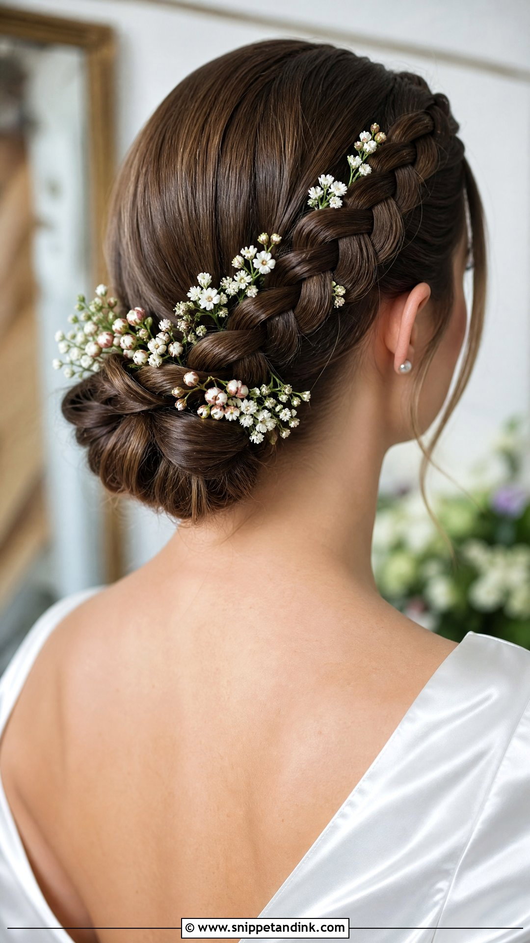 Braided Low Bun With Flowers - Snippet and Ink - 20 Bridal Hair Flower Ideas
