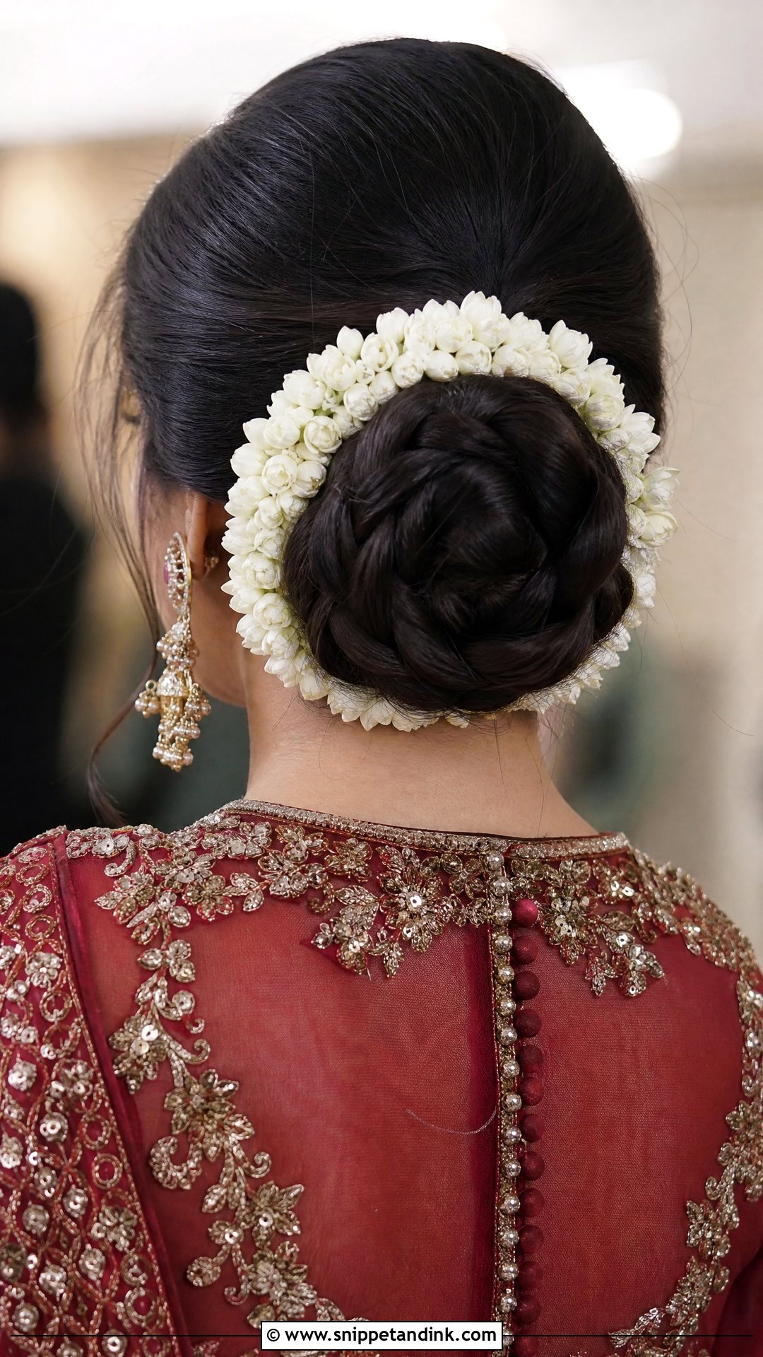 Braided Low Bun With Gajra - Snippet and Ink - 20 Pakistani Baraat Hairstyles