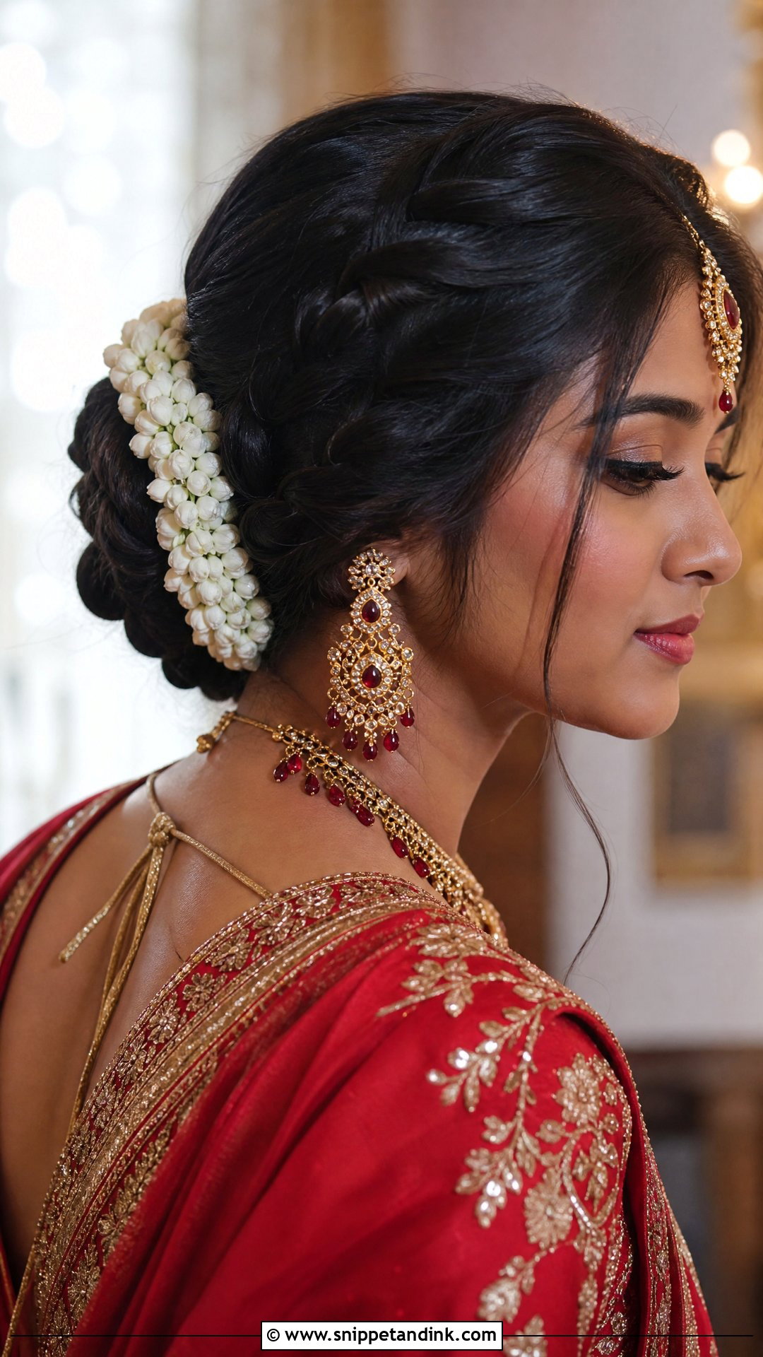 Braided Low Bun With Jasmine - Snippet and Ink - 20 Indian Bridal Braids for Long Hair