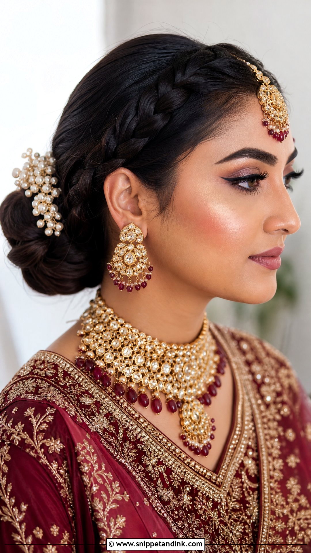 Braided Low Bun With Maang Tikka - Snippet and Ink - 20 Barat Bridal Hairstyle Ideas