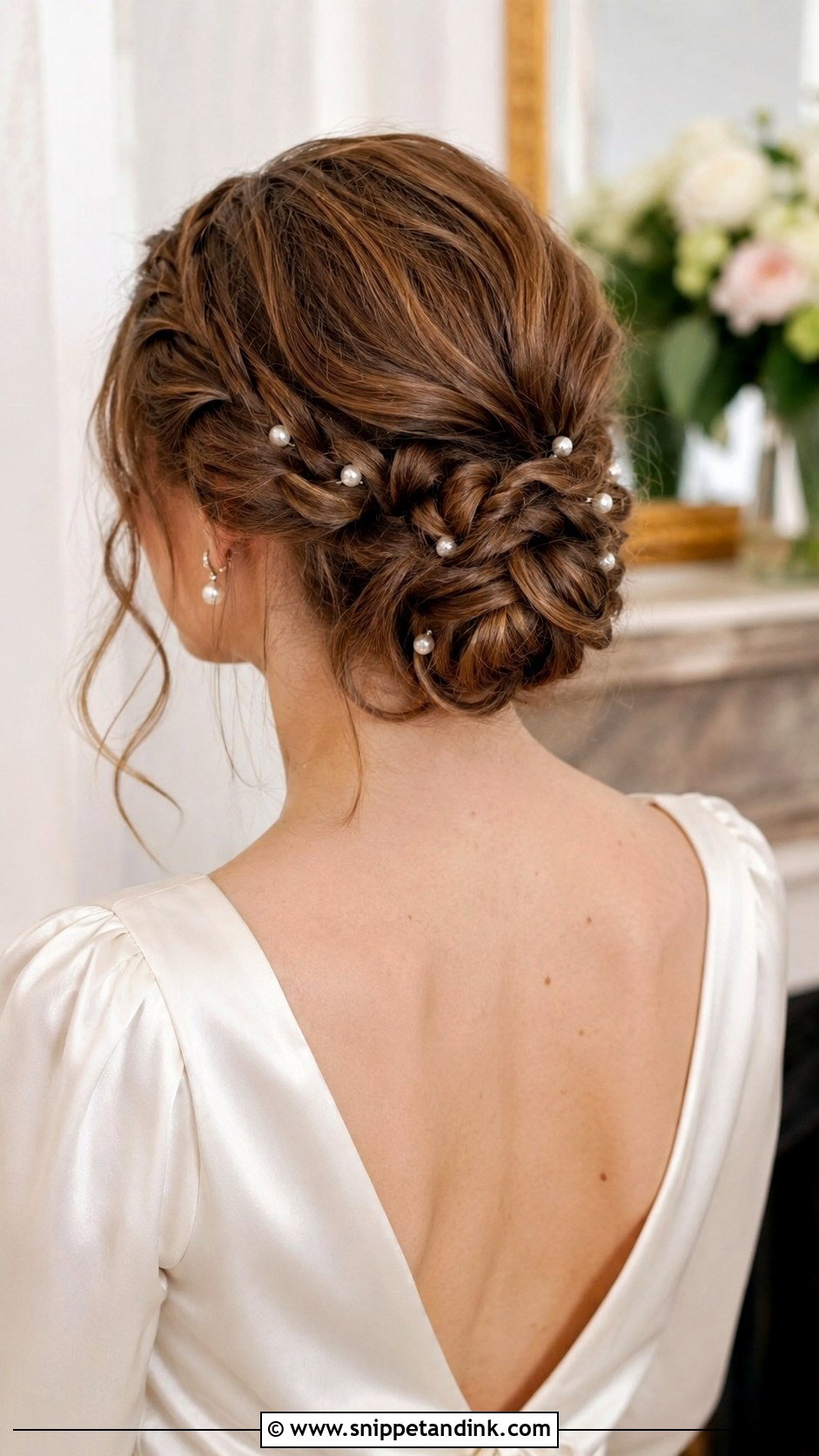 Braided Low Bun With Pearls - Snippet and Ink - 20 Cute Bun Hairstyles for Wedding