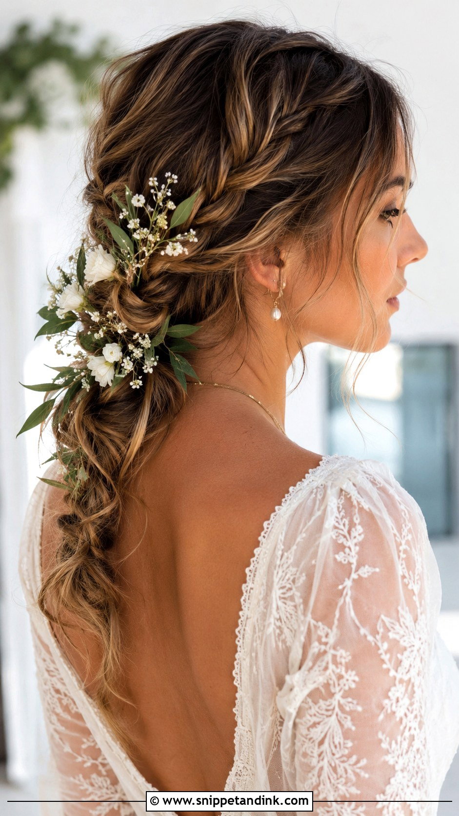 Braided Low Ponytail With Flowers - Snippet and Ink - 20 Bohemian Wedding Hairstyles