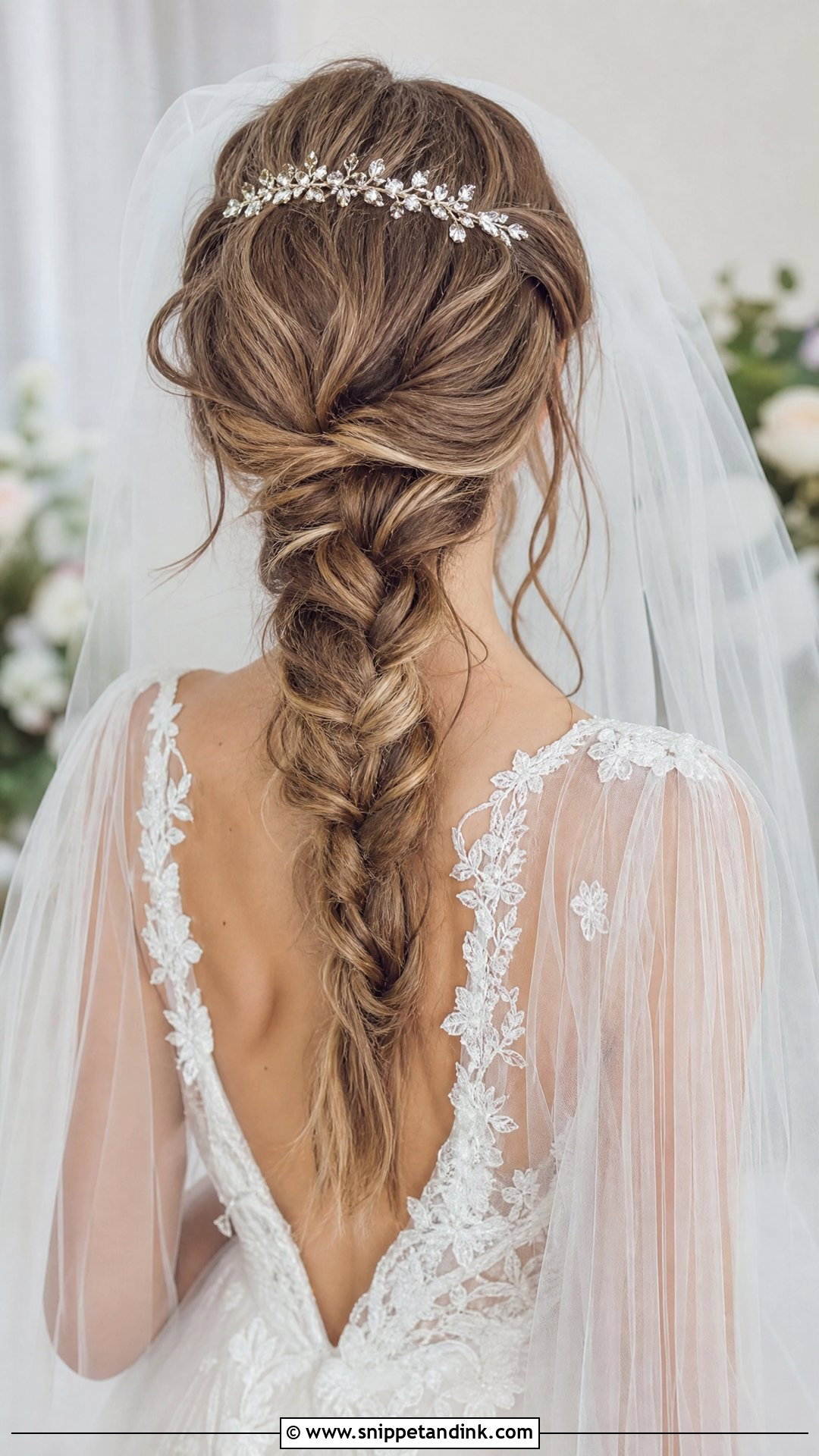 Braided Low Ponytail With Tiara - Snippet and Ink - 20 Bridal Hairstyles with Tiara